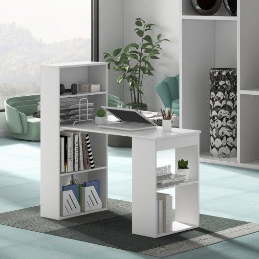 Computer Desk Writing Workstation Office with 6-Tier Storage Shelves-White