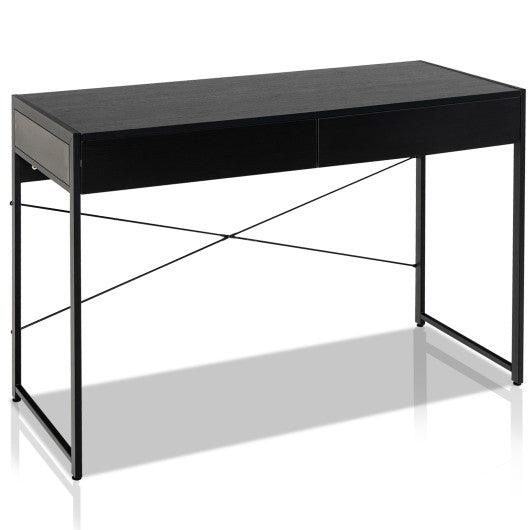 2-Drawer Home Office Desk with Steel Frame-Black