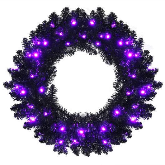 24 Inch Pre-lit Halloween Wreath with 35 Purple LED Lights