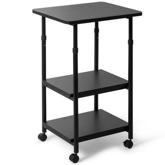 3-tier Adjustable Printer Stand with 360° Swivel Casters-Black