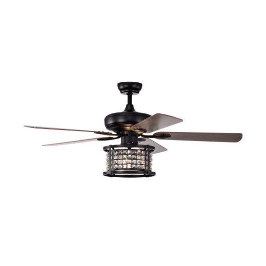 52 Inch 3-Speed Crystal Ceiling Fan Light with Remote Control-Black