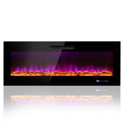 50/60 Inch Wall Mounted Recessed Electric Fireplace with Decorative Crystal and Log-50 inches