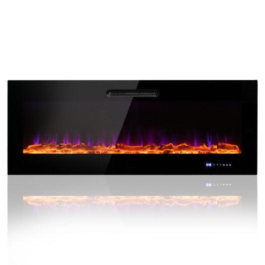 50/60 Inch Wall Mounted Recessed Electric Fireplace with Decorative Crystal and Log-60 inches