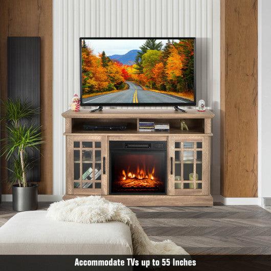 48 Inch Electric Fireplace TV Stand with Cabinets for TVs Up to 55 Inch-Natural