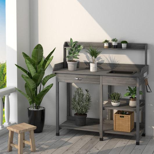 Outdoor Garden Potting Bench Lawn Patio Table Storage Shelf Work Station-Gray