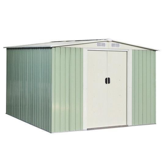8x8 Feet Outdoor Garden Galvanized Steel Storage Shed with Sliding Door-Light Green