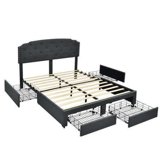 Platform Bed Frame with 4 Storage Drawers Adjustable Headboard-Queen Size