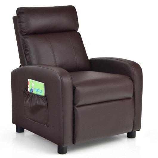 Ergonomic PU Leather Kids Recliner Lounge Sofa for 3-12 Age Group-Brown