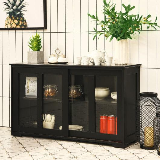 Kitchen Storage Cabinet with Glass Sliding Door-Black