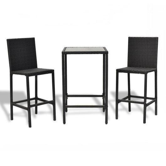 3 pcs Rattan Outdoor Dining Table and Barstools Set