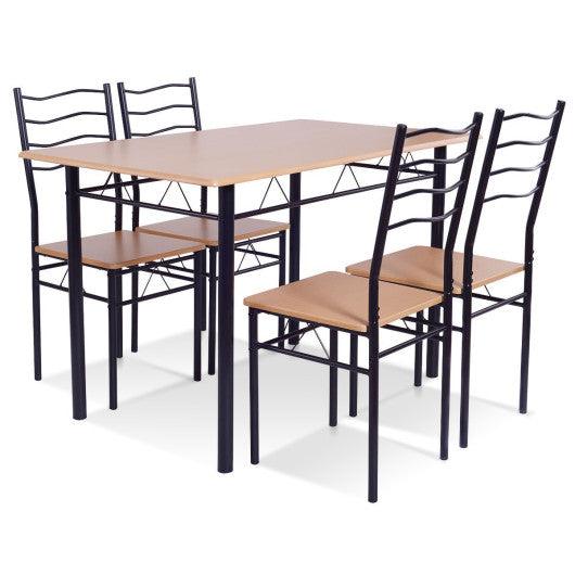 5 Pieces Wood Metal Dining Table Set with 4 Chairs-Natural