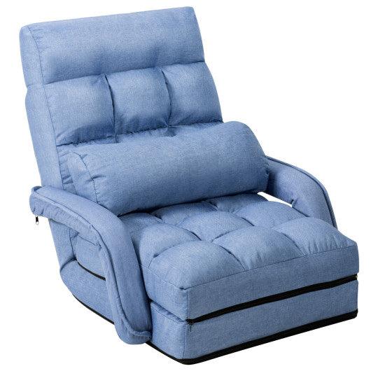 Folding Lazy Floor Chair Sofa with Armrests and Pillow-Blue