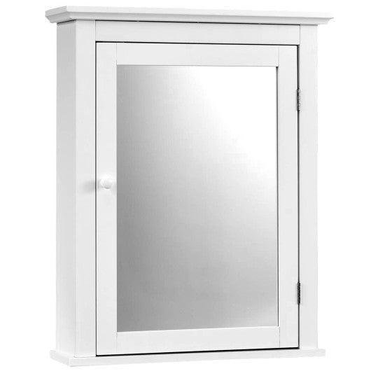 Bathroom Mirror Cabinet Wall Mounted Adjustable Shelf Medicine Storage-White