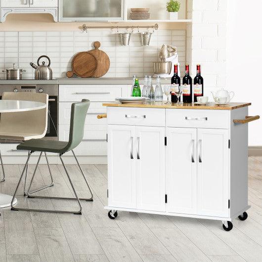 Wood Top Rolling Kitchen Trolley Island Cart Storage Cabinet-White