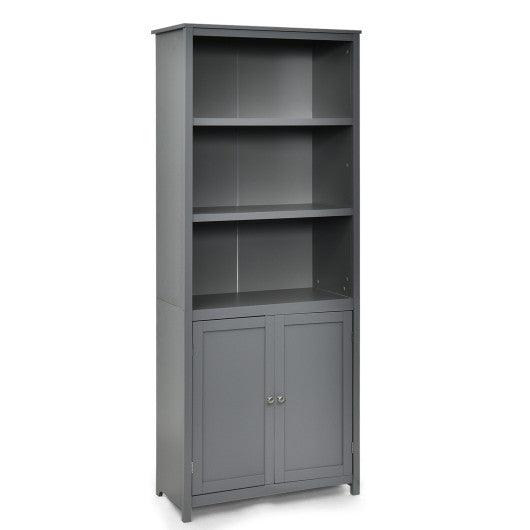 Bookcase Shelving Storage Wooden Cabinet Unit Standing Display Bookcase with Doors-Gray