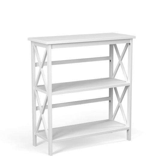 3-Tier Wooden Multi-Functional X-Design Etagere Storage Bookshelf-White