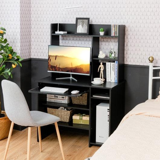 Home Office Computer Desk with Bookcase Keyboard Tray and CPU Stand-Black