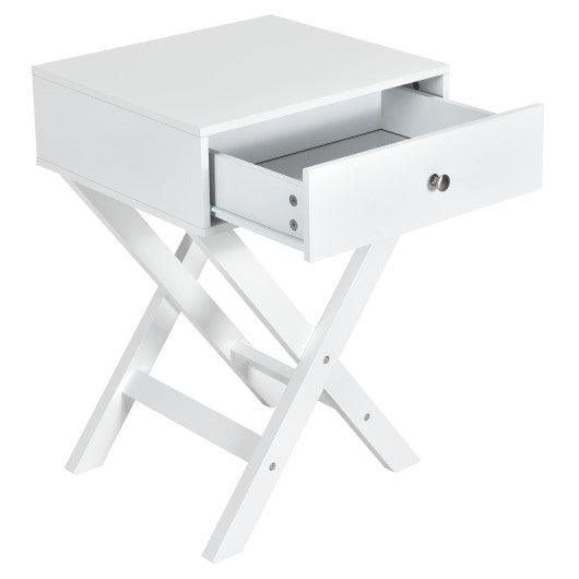 Modern X-Shaped Nightstand with Drawer for Living Room Bedroom-White