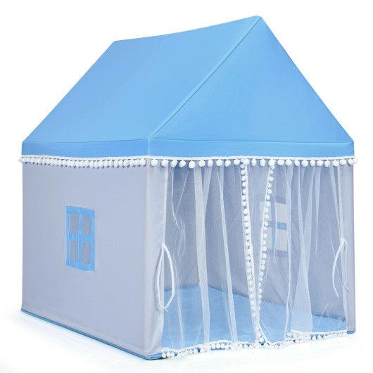 Kids Play Tent Large Playhouse Children Play Castle Fairy Tent Gift with Mat-Blue