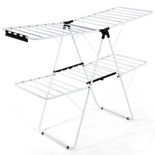 2-Level Foldable Clothes Drying Rack with Adjustable Gullwing