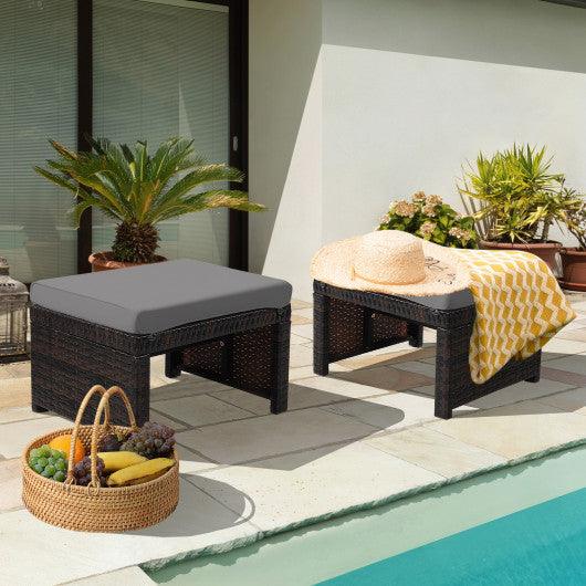 2 Pieces Patio Rattan Ottomans with Soft Cushion for Patio and Garden-Gray at Set Shop and Smile