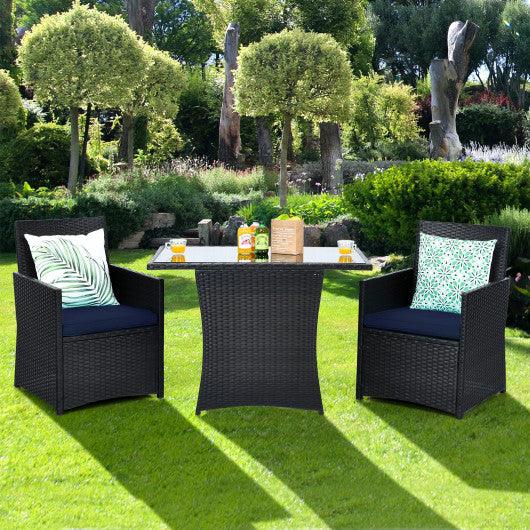 3 Pieces Patio Rattan Furniture Set with Cushion and Sofa Armrest-Navy