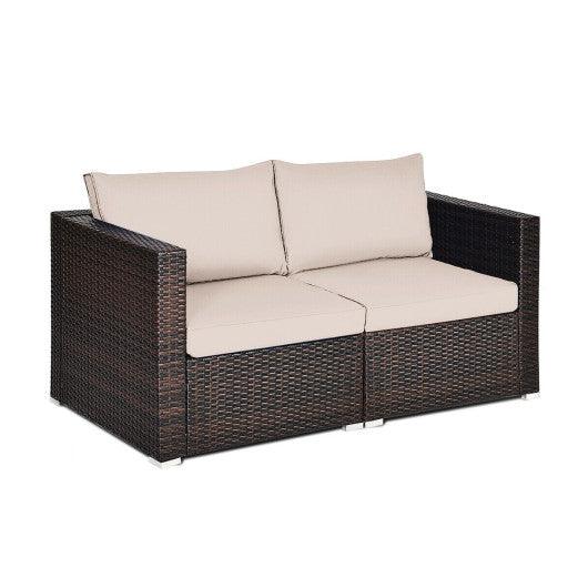 2PCS Patio Rattan Sectional Conversation Sofa Set-Beige