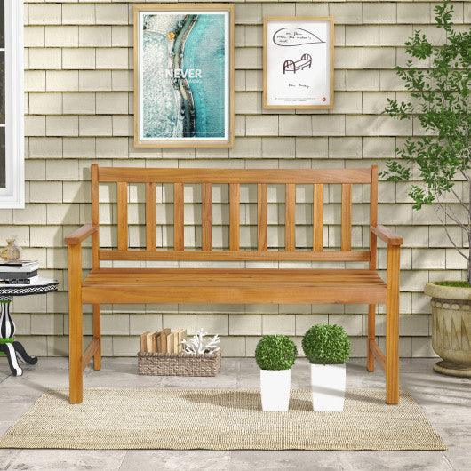 2-Person Outdoor Acacia Wood Bench with Backrest at Set Shop and Smile