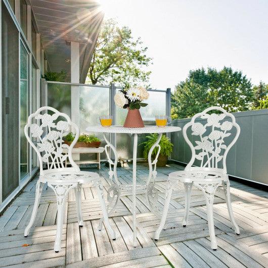 Outdoor Cast Aluminum Patio Furniture Set with Rose Design-White