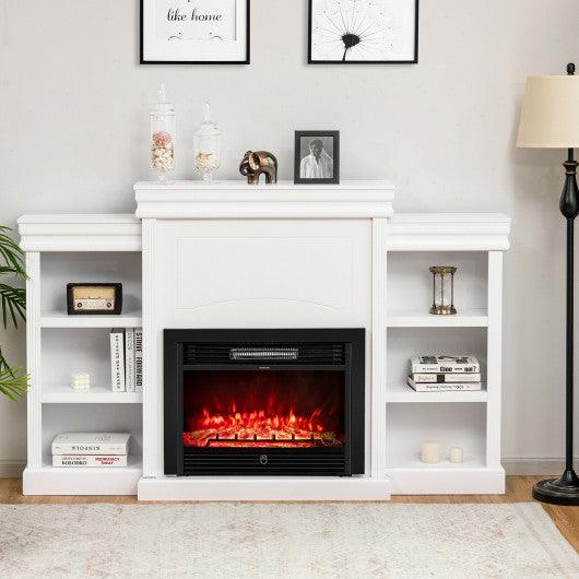 70 Inch Modern Fireplace Media Entertainment Center with Bookcase-White