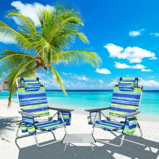 2 Packs 5-Position Outdoor Folding Backpack Beach Table Chair Reclining Chair Set-Blue