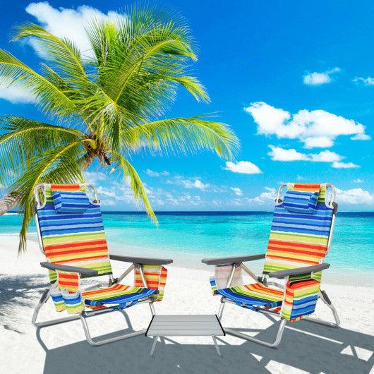 2 Packs 5-Position Outdoor Folding Backpack Beach Table Chair Reclining Chair Set-Yellow