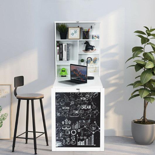 Convertible Wall Mounted Table with A Chalkboard-White