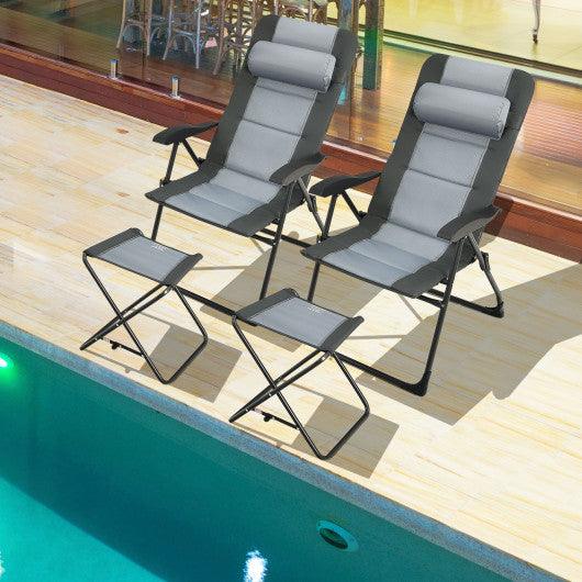 Set of 2 Patiojoy Patio Folding Dining Chair with Ottoman Set Recliner Adjustable-Gray