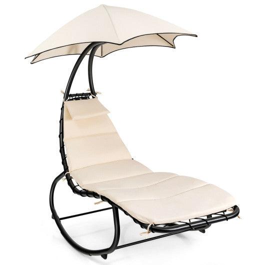 Hammock Swing Lounger Chair with Shade Canopy-Beige