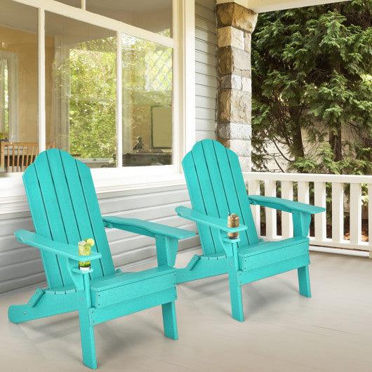 Foldable Weather Resistant Patio Chair with Built-in Cup Holder-Turquoise