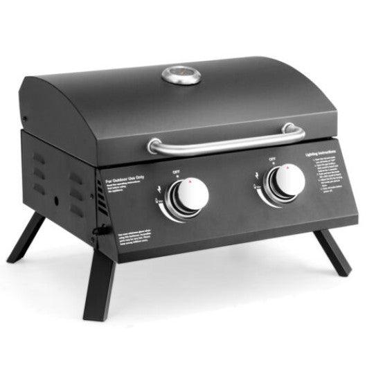 2-Burner Propane Gas Grill 20000 BTU Outdoor Portable with Thermometer