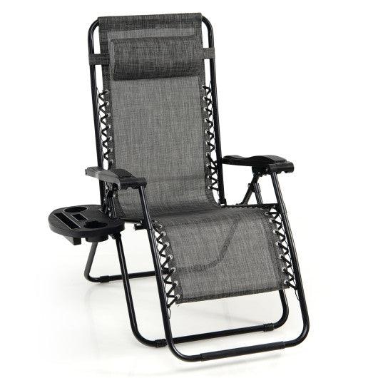 Outdoor Folding Zero Gravity Reclining Lounge Chair with Utility Tray-Gray