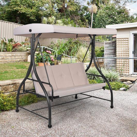 3 Seats Converting Outdoor Swing Canopy Hammock with Adjustable Tilt Canopy-Beige