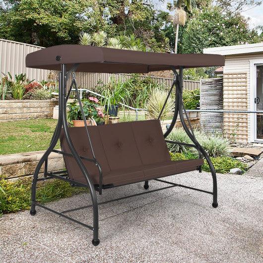 3 Seats Converting Outdoor Swing Canopy Hammock with Adjustable Tilt Canopy-Brown