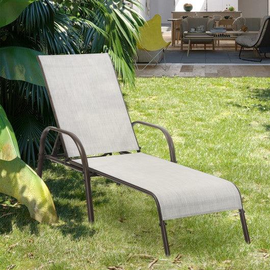 Adjustable Patio Chaise Folding Lounge Chair with Backrest-Gray