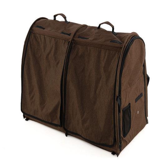 Double Compartment Pet Carrier with 2 Removable Hammocks-Brown