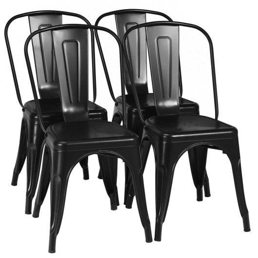 4 Pcs Modern Bar Stools with Removable Back and Rubber Feet-Black