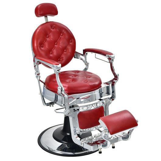 Vintage Barber Chair with Adjustable Height and Headrest-Red