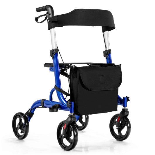 Folding Aluminum Rollator Walker with 8 inch Wheels and Seat-Blue at Set Shop and Smile