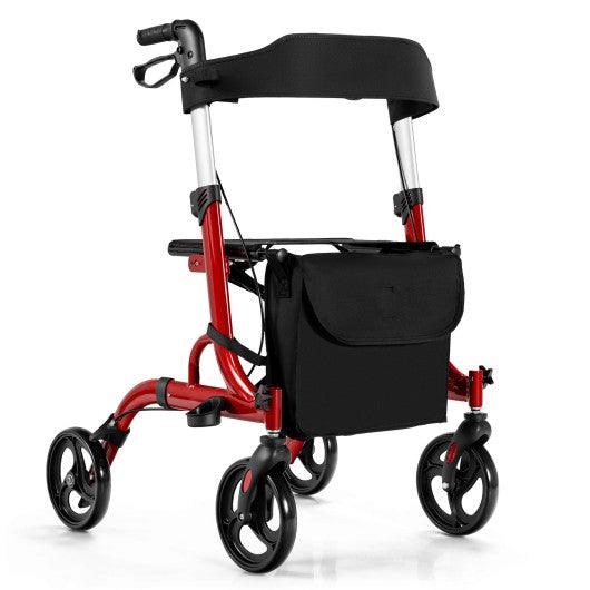 Folding Aluminum Rollator Walker with 8 inch Wheels and Seat-Red at Set Shop and Smile