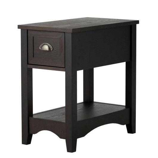 Contemporary Chair Side End Table Compact Table with Drawer Nightstand-Brown