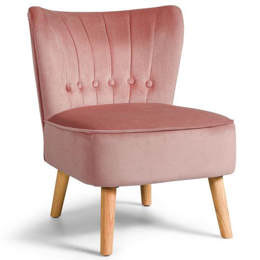 Armless Accent Chair Tufted Velvet Leisure Chair-Pink