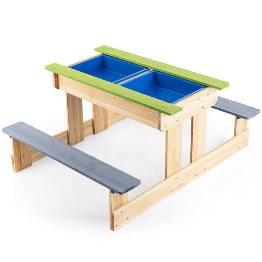 3-in-1 Outdoor Wooden Kids Water Sand Table with Play Boxes