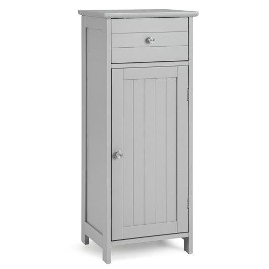 Wooden Bathroom Floor Storage Cabinet with Drawer and Shelf-Gray